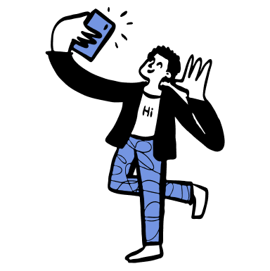 Person taking a selfie with a t-shirt that says hi